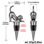 Stretching cat wine stopper size diagram in Dark Silver, 4.57 in tall, 97 g