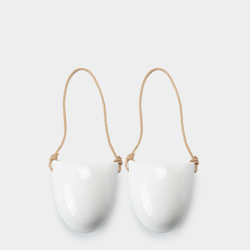 Wall-Mounted Half Ceramic Planter, White - image 5