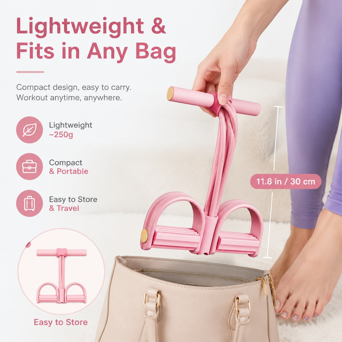 6-Tube Pedal Puller Resistance Band, Pink - image 4