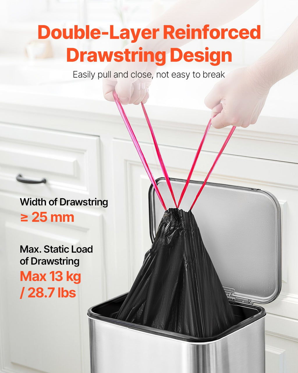 Tall Drawstring Kitchen Trash Bags, 30 Gallon, 50 Count - view 2