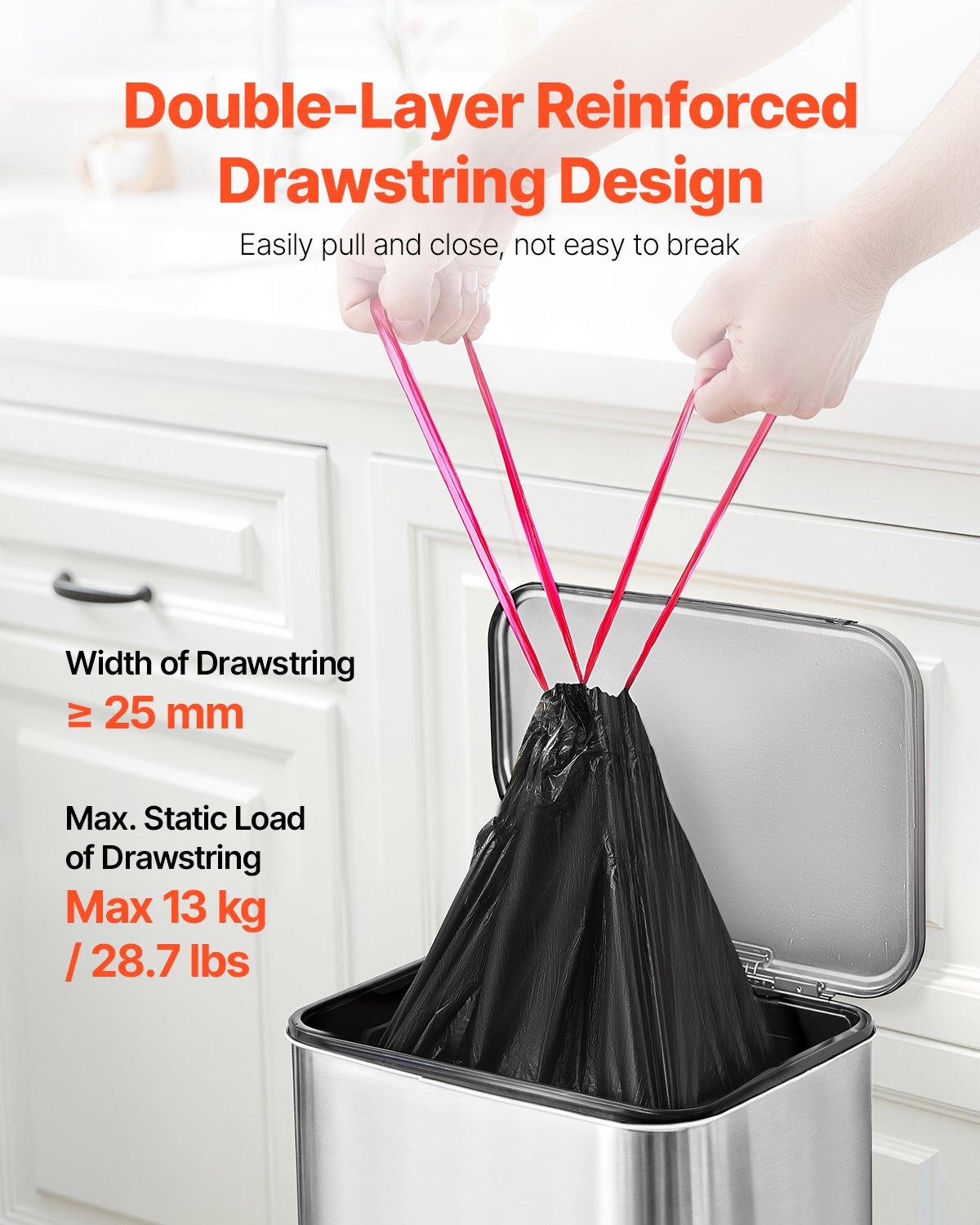 Tall Drawstring Kitchen Trash Bags, 30 Gallon, 50 Count - view 2