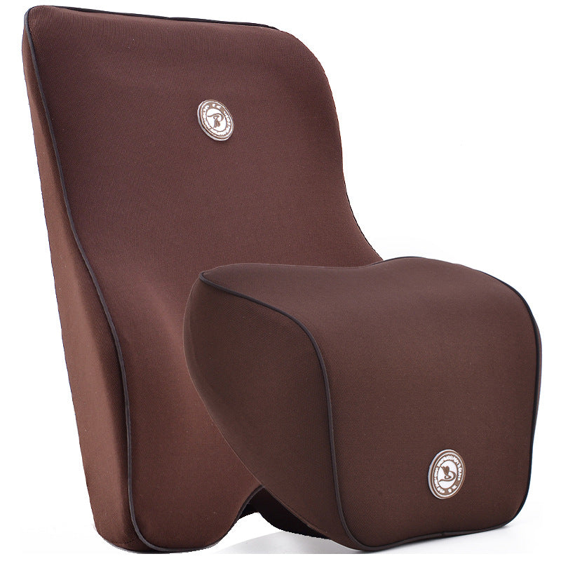 Coffee back support and neck pillow set, product photo