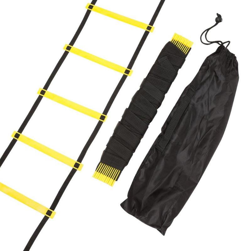 Agility ladder rolled up with loose straps