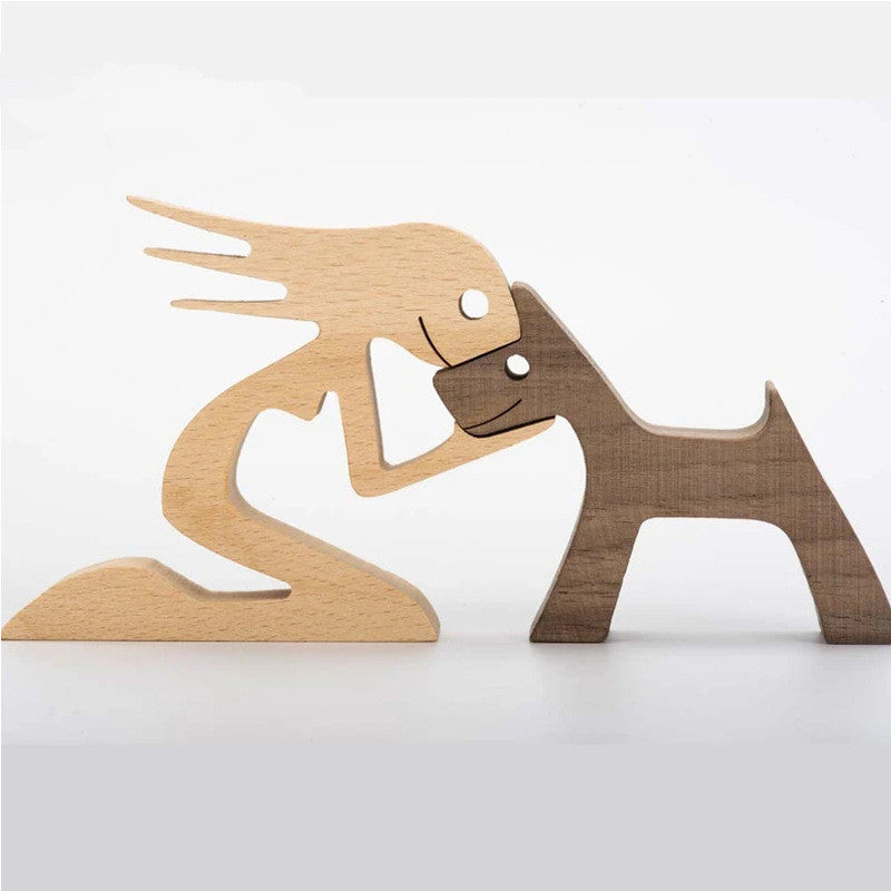 Wooden person and dog figurine, Style 11: person and dog facing each other