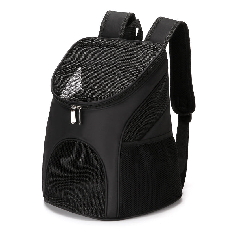 Black pet carrier backpack with mesh front window
