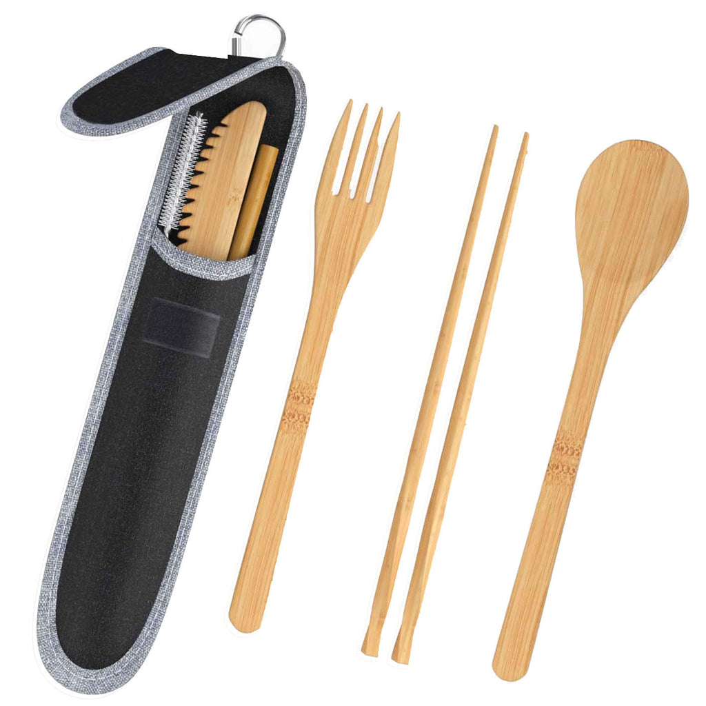 Reusable Bamboo Travel Cutlery Set with Case