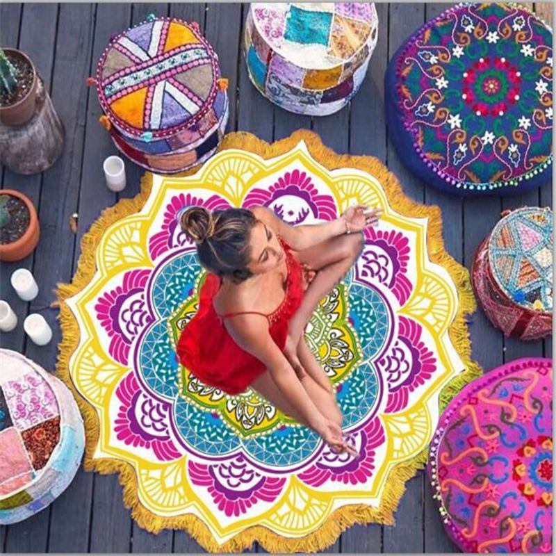 Round Mandala Beach Towel with Tassels, 59 in - view 5