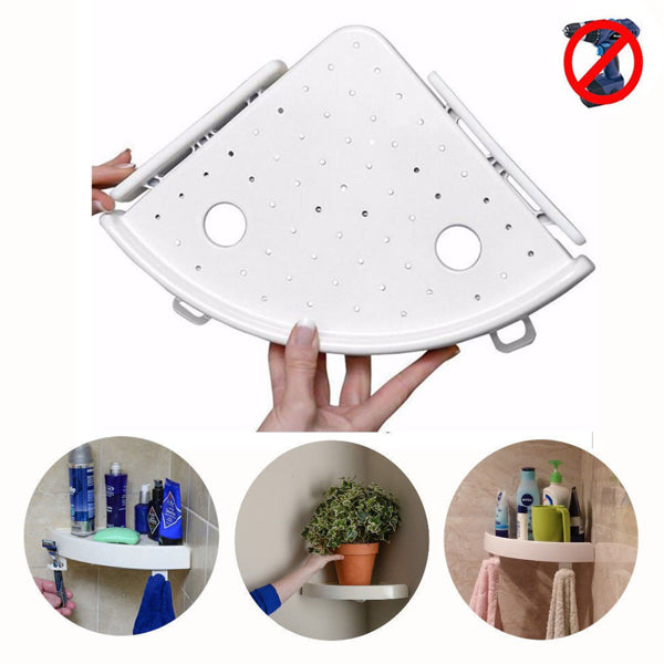 White Corner Shelf Organizer with Hooks - image 3