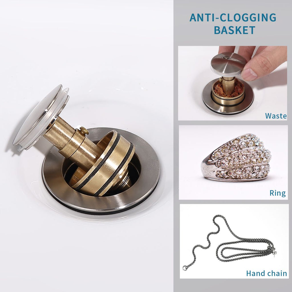Pop-Up Sink Drain with Overflow and Strainer Basket - image 4