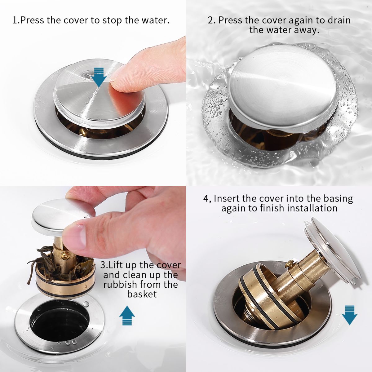 Pop-Up Sink Drain with Overflow and Strainer Basket - image 5