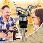 Dark Silver dachshund wine stopper with two people sharing wine