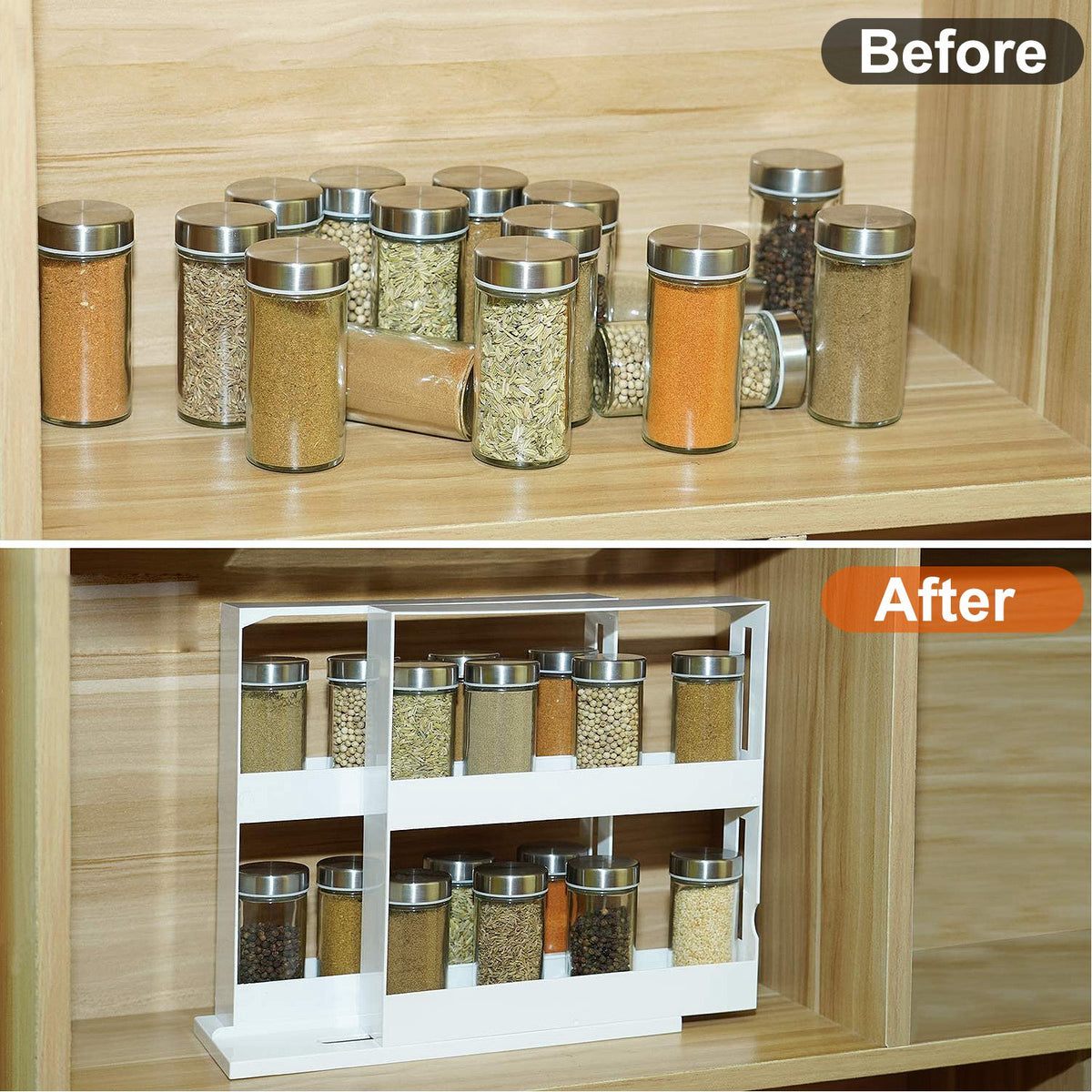 2-Tier Pull-Out Swivel Spice Rack, White - image 3