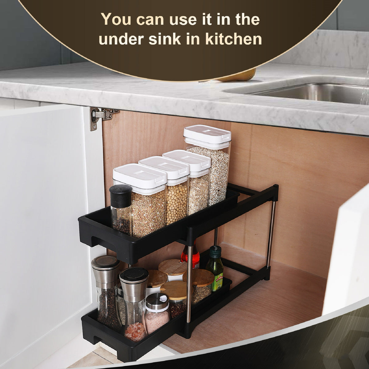 2-Tier Pull-Out Cabinet Organizer with Hooks - view 4