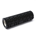 Person lying on a blue textured foam roller