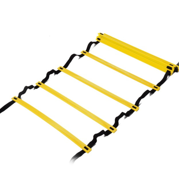 Athlete doing footwork drills on an agility ladder