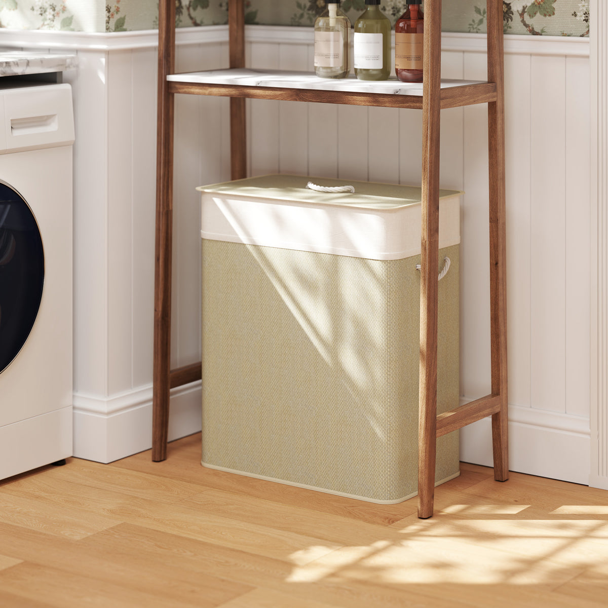 Double Bamboo Laundry Hamper with Lid, 2 Sections - view 2