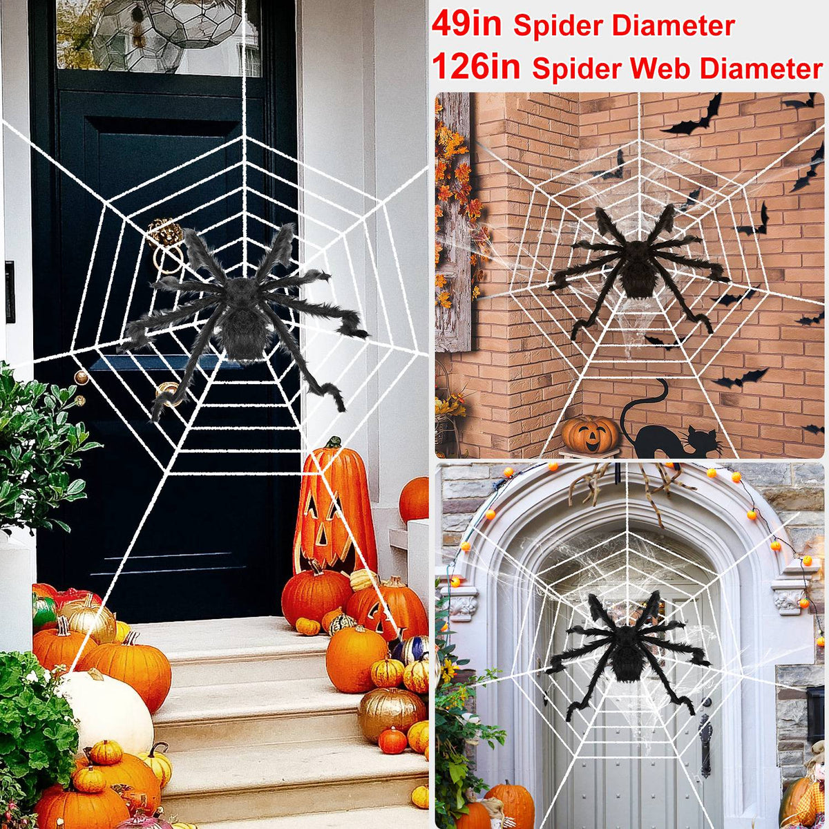 Giant 49 in Hairy Halloween Spider with Web - image 1