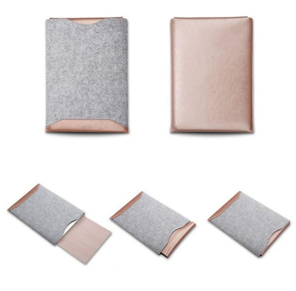 Grey felt laptop sleeve with rose gold trim