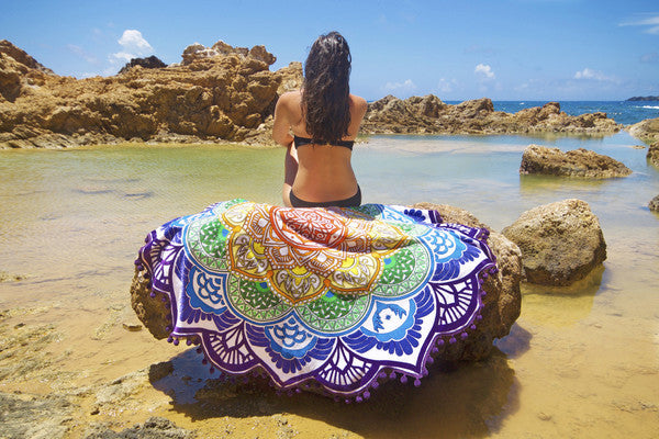 Round Mandala Beach Towel with Tassels, 59 in - view 6