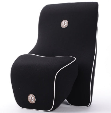 Black back support and neck pillow set, product photo