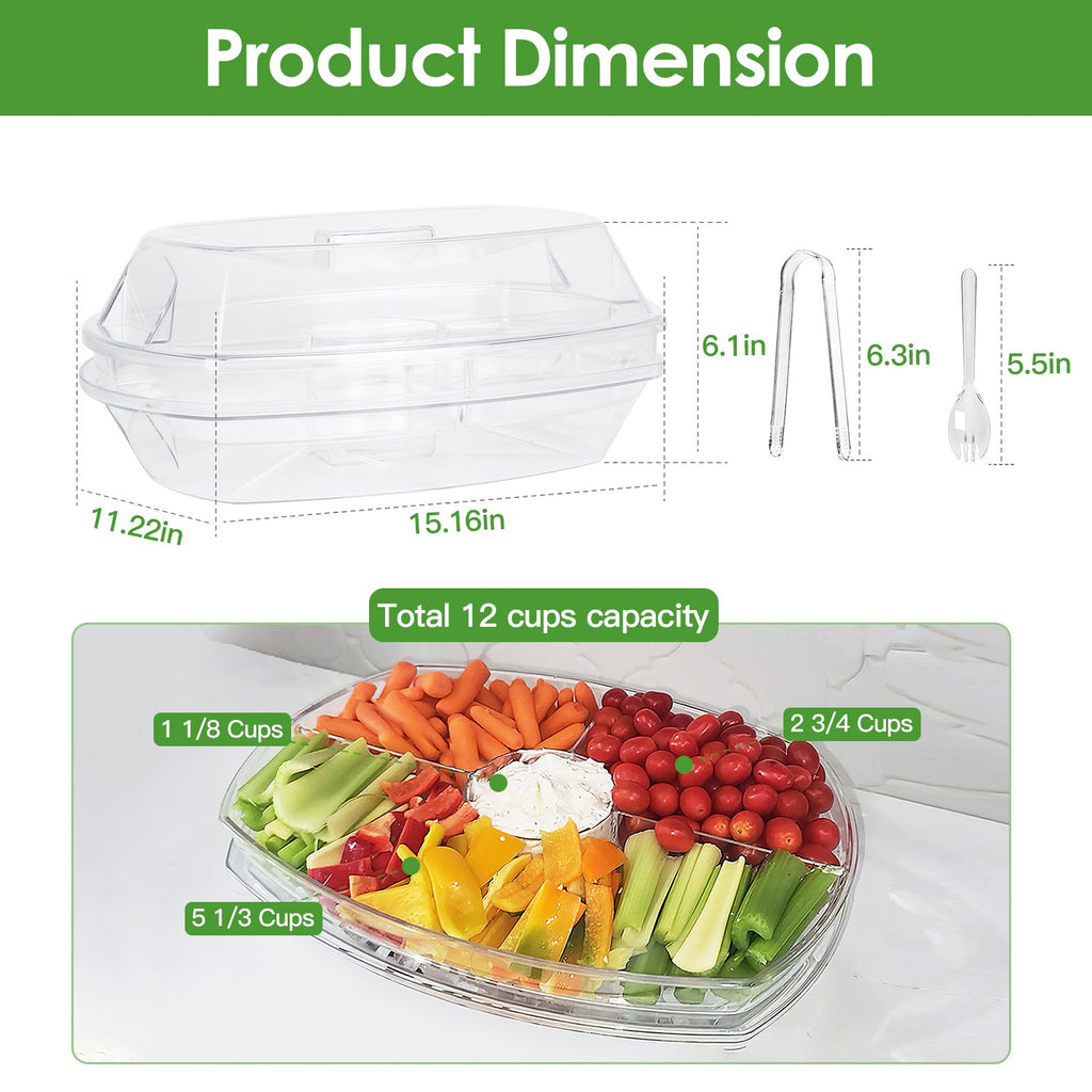 Chilled Serving Tray with Lid, 4 Sections, Tongs and Forks - view 8