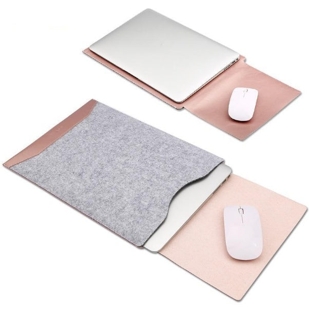 Rose gold felt laptop sleeve with matching mouse pad
