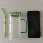Square Glass Cup with Lid and Straw - view 3