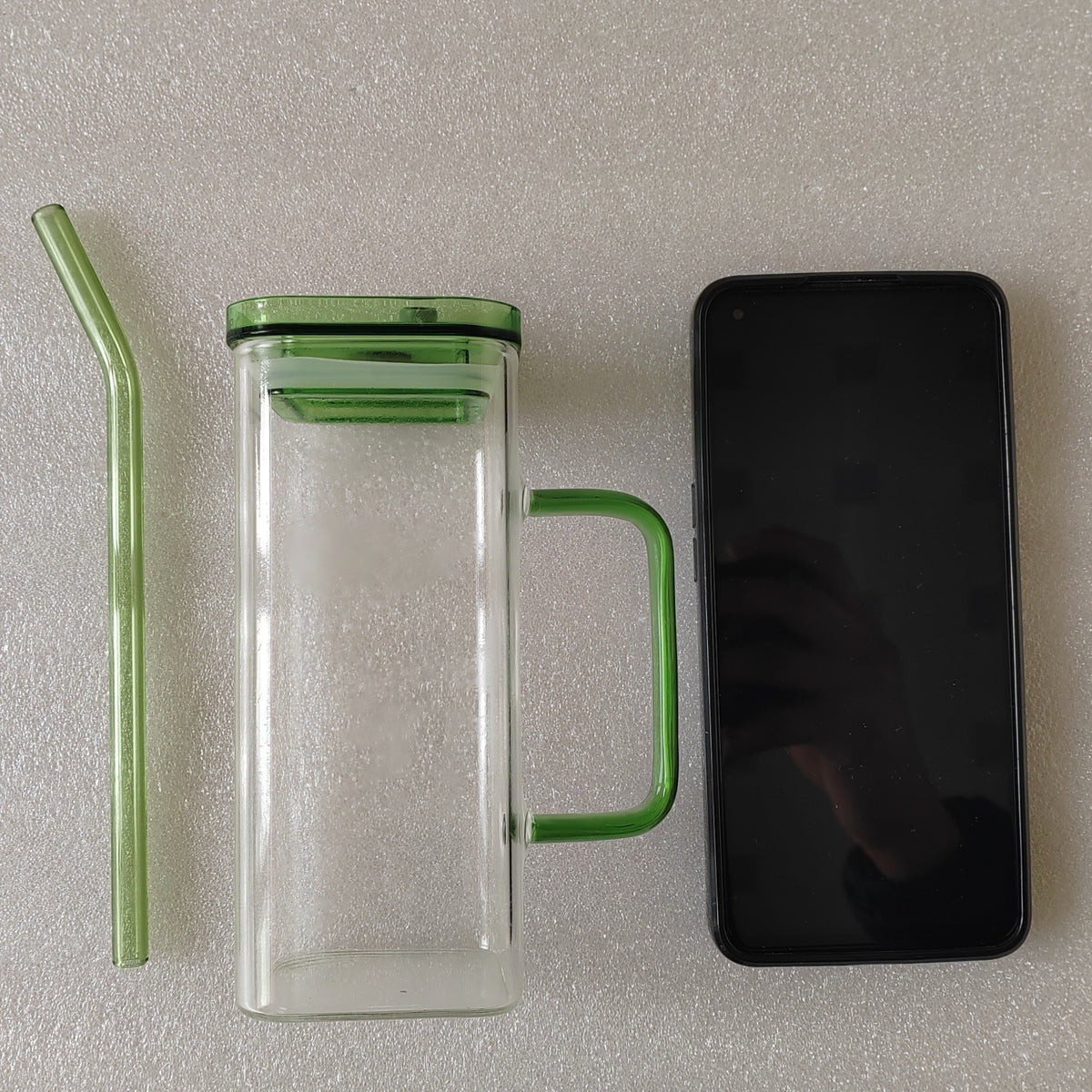 Square Glass Cup with Lid and Straw - view 3
