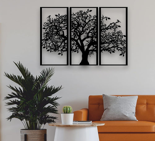 3-Piece Tree of Life Metal Wall Art, Black Iron Wall Decor - image 1