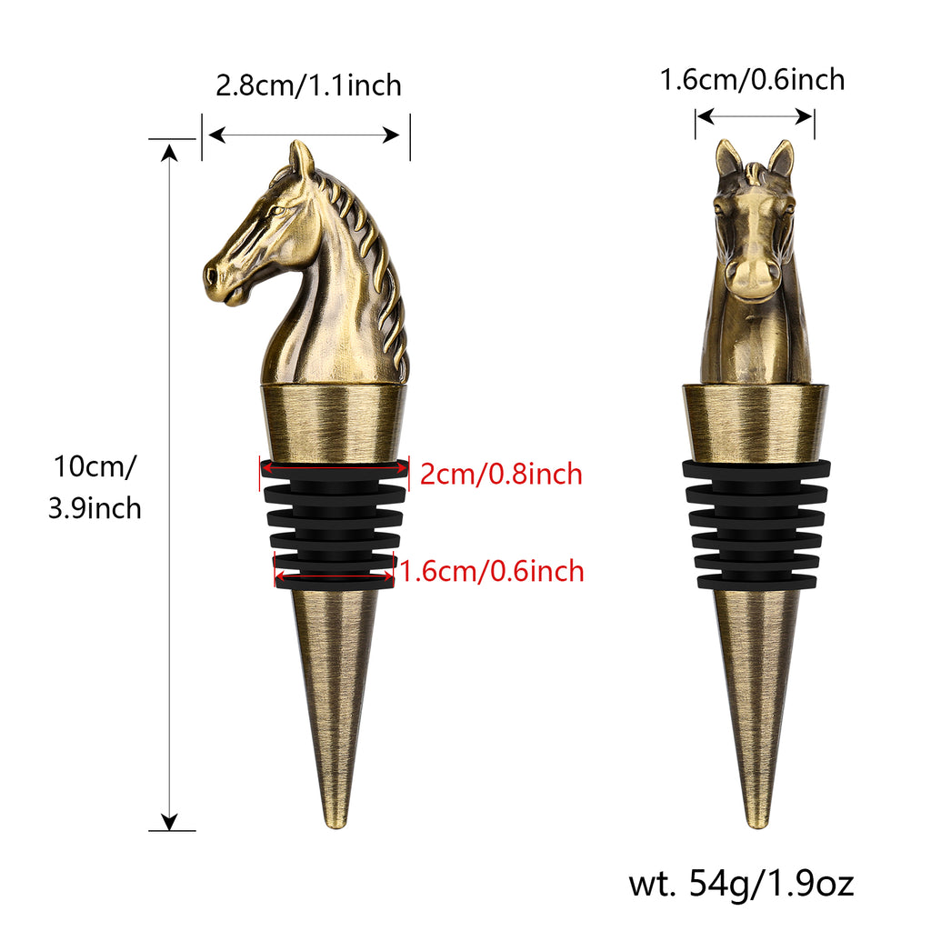 Bronze horse head wine stopper size diagram, 10 cm tall, 54 g