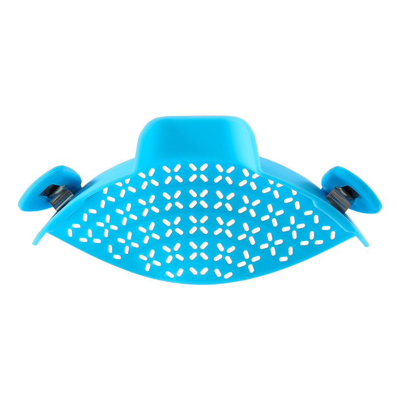 Blue perforated silicone clip-on pot strainer