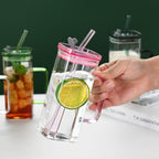 Square Glass Cups with Lids and Straws, Set of 6 - view 6