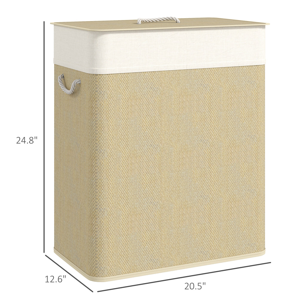 Double Bamboo Laundry Hamper with Lid, 2 Sections - view 3