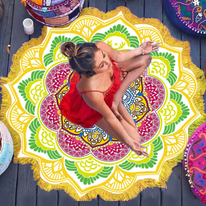 Round Mandala Beach Towel with Tassels, 59 in - view 3