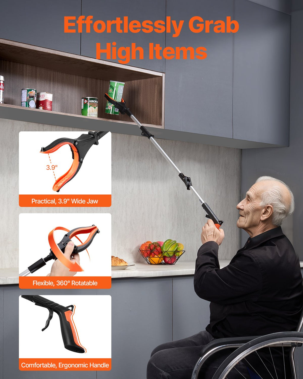 43-Inch Foldable Reacher Grabber Tool with Magnet and LED Light - image 3