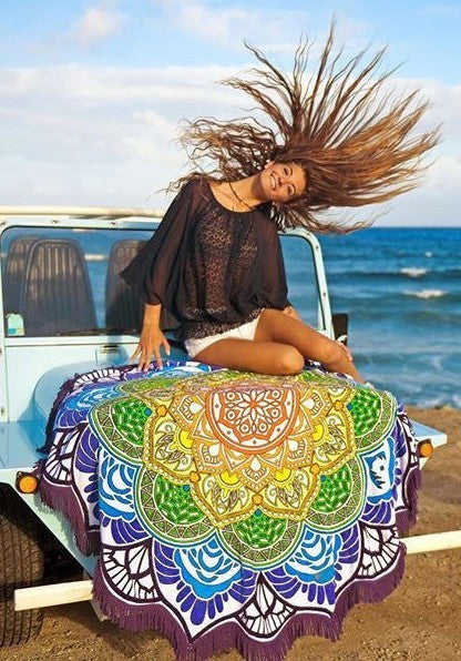 Round Mandala Beach Towel with Tassels, 59 in - view 8