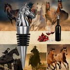 Dark Silver horse head wine stopper with horse photos and red wine