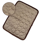 Brown pet sleeping mat with a close-up of the quilted surface