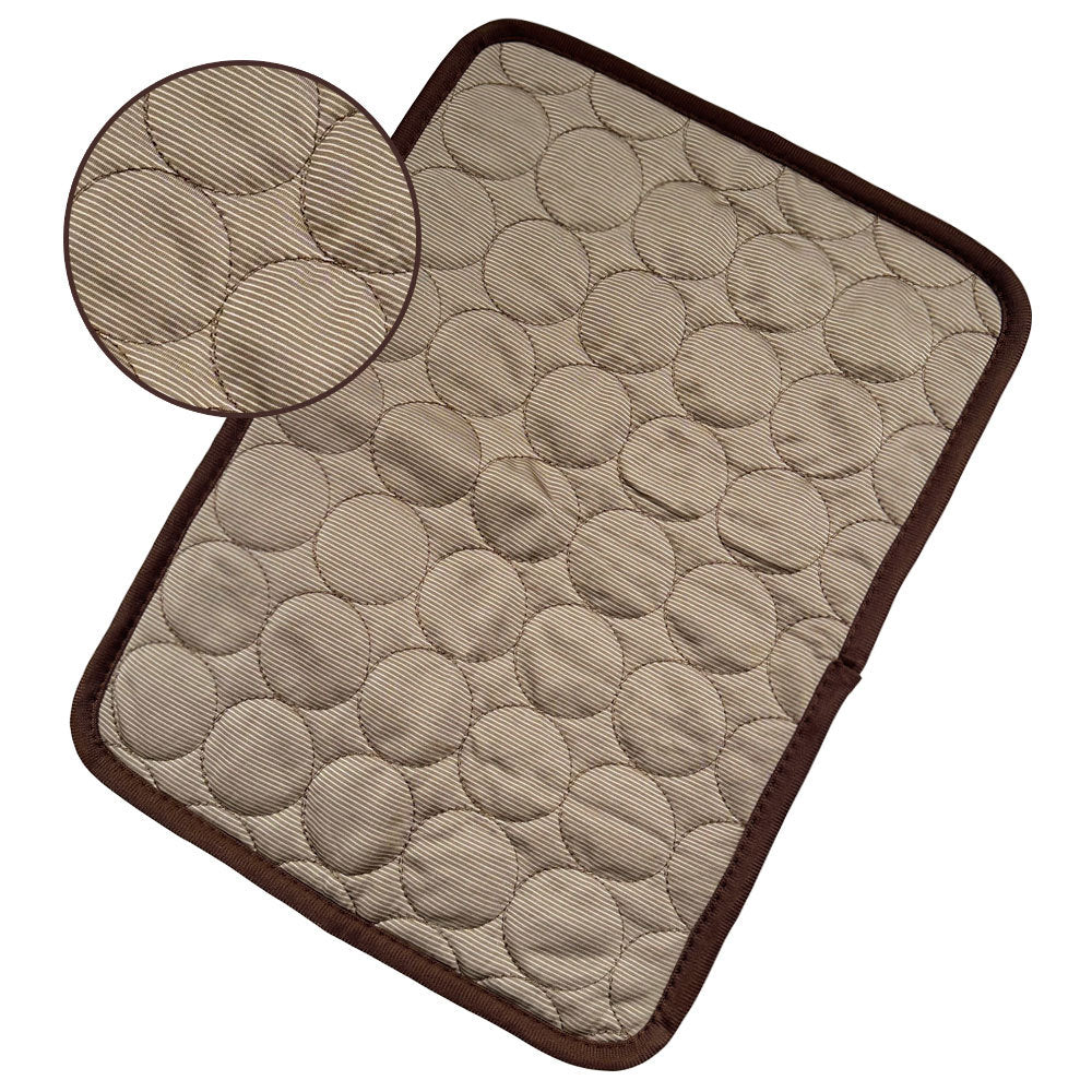 Brown pet sleeping mat with a close-up of the quilted surface