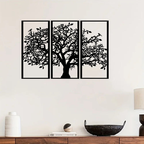 3-Piece Tree of Life Metal Wall Art, Black Iron Wall Decor - image 2