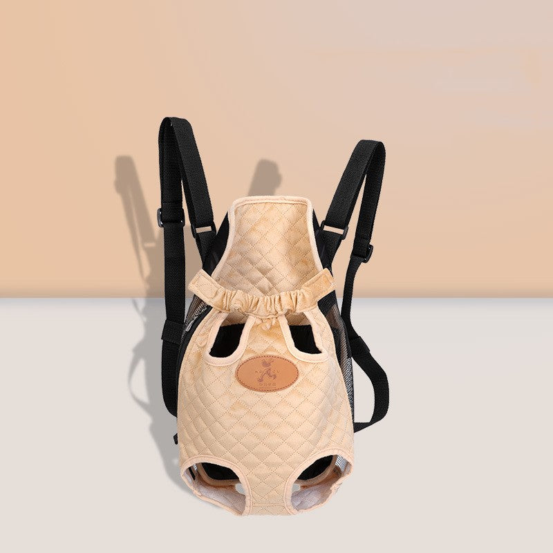 Cream front carrier cat backpack, front view