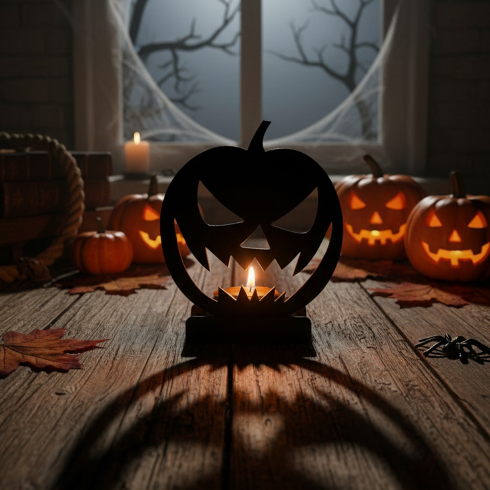 Gothic Pumpkin Metal Candle Holder