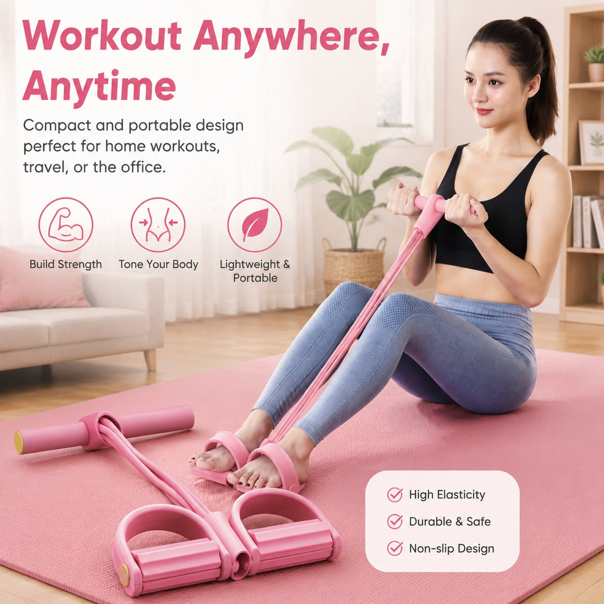6-Tube Pedal Puller Resistance Band, Pink - image 5