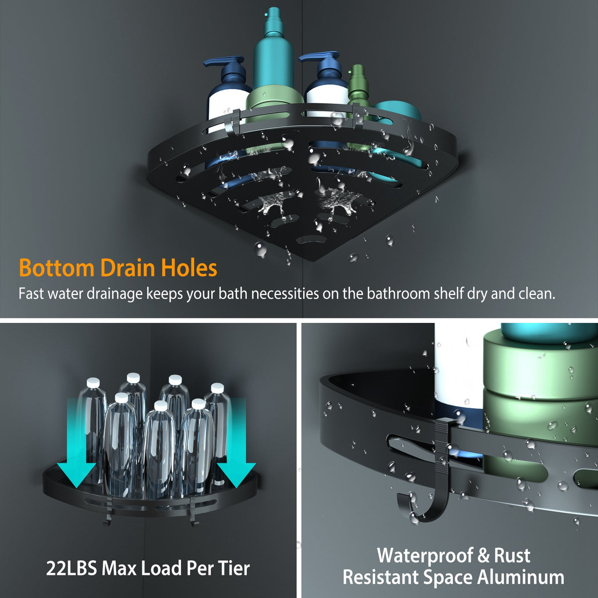 Black Aluminum Corner Shower Caddy Set - image 8