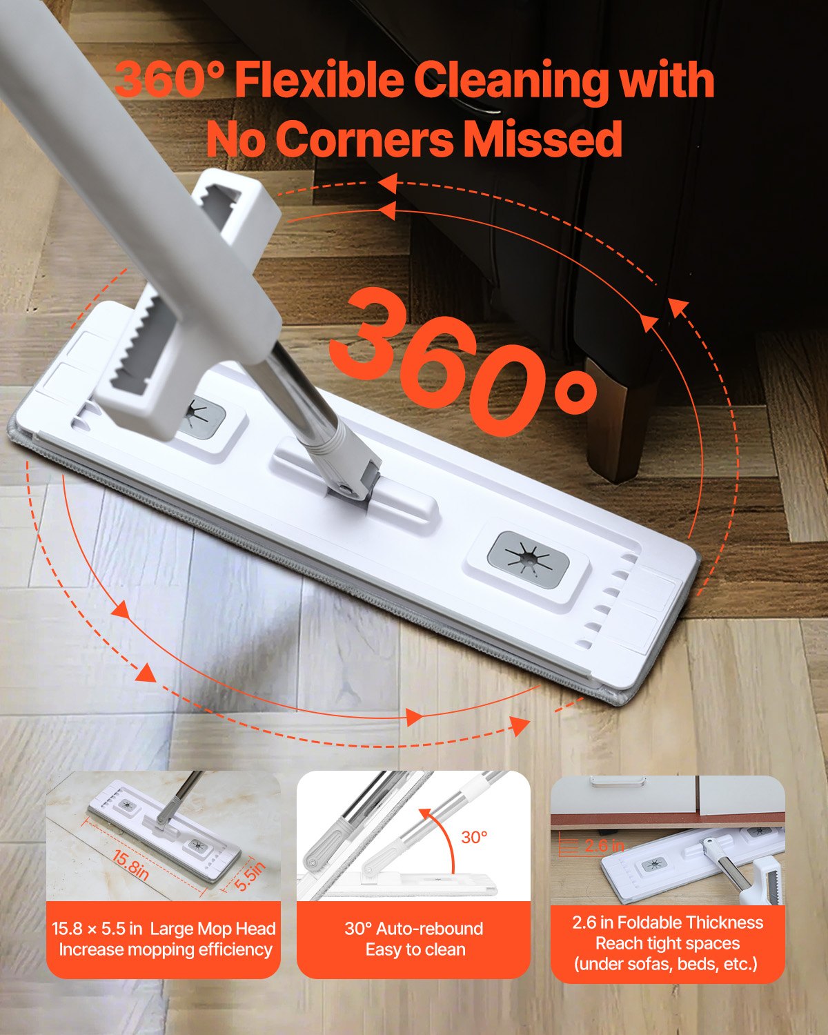 Self-Wringing Flat Mop with 4 Pads - view 4