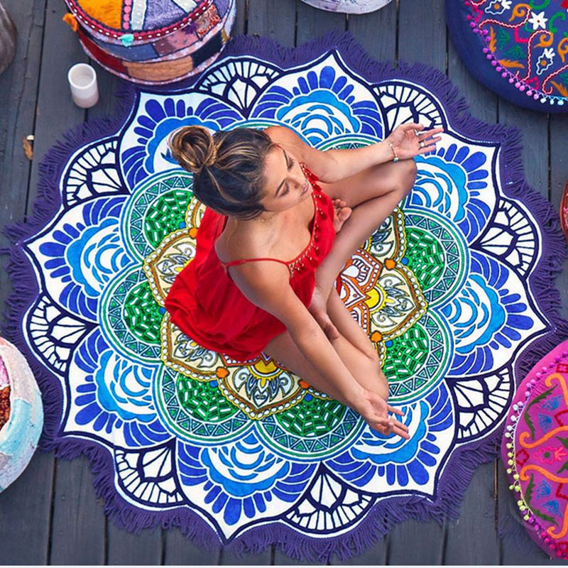 Round Mandala Beach Towel with Tassels, 59 in - view 2