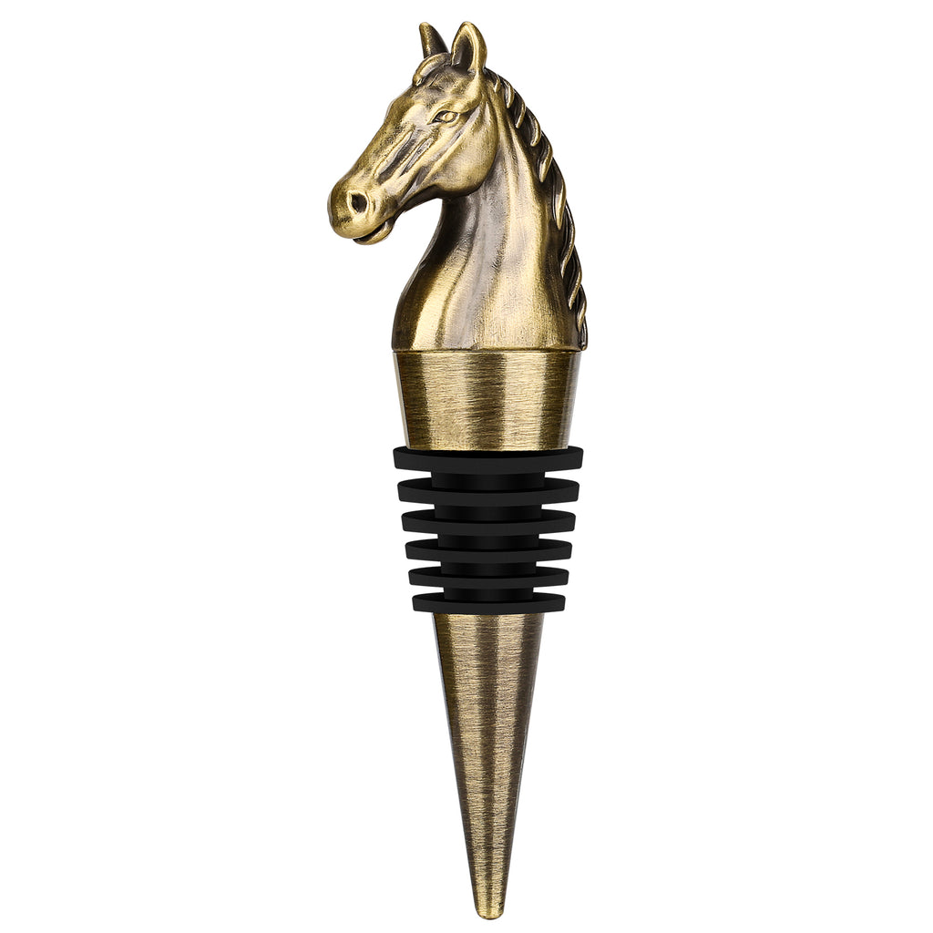 Bronze horse head wine stopper on a white background