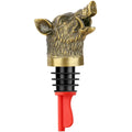 Bronze wild boar head wine pourer on a white background