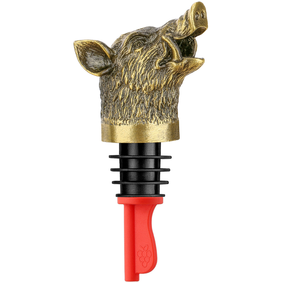 Bronze wild boar head wine pourer on a white background