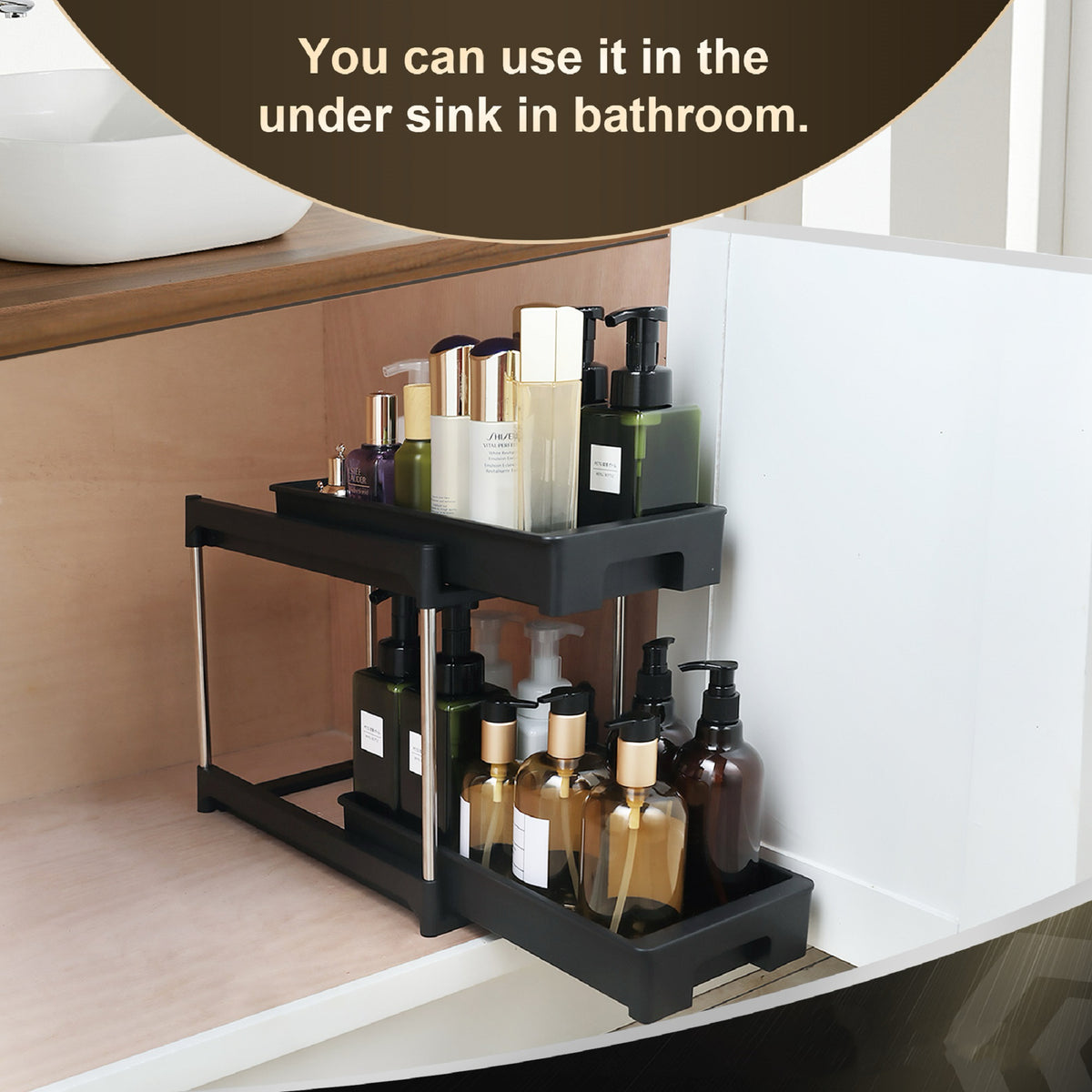 2-Tier Pull-Out Cabinet Organizer with Hooks - view 5